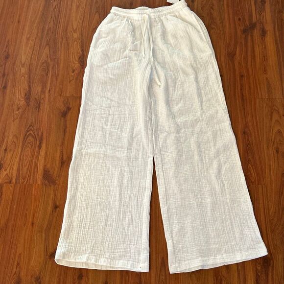 NWT Forever 21 white gauze wide leg beachy casual pants S - Picture 1 of 4